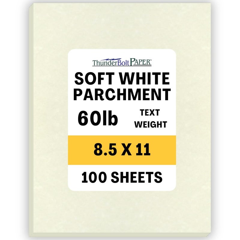ThunderBolt Paper 100 Soft White Parchment 60# Text (=24# Bond) Paper Sheets - 8.5 X 11 Inches Standard Letter|Flyer Size Size - 60 Pound is Not Card Weight - Vintage Colored Old Parchment Semblance - Image 1